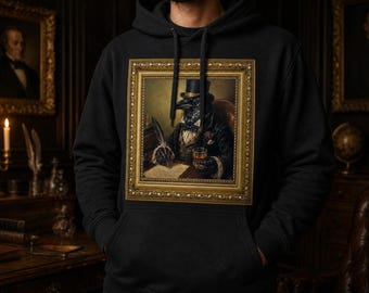 Sudadera con capucha con marco de cuervo elegante / Sudadera con capucha con retrato de cuervo elegante / Ropa urbana vintage de capibara