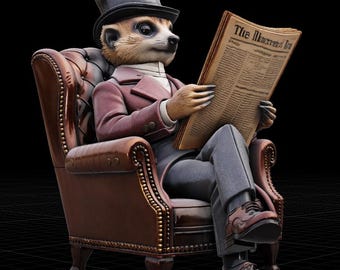 Suricata elegante STL / Suricata con sombrero de copa y papel / Archivo de impresión 3D de animal elegante
