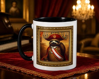 Taza con marco de perezoso elegante / Taza de café con retrato de perezoso elegante / Taza de arte animal vintage