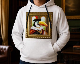 Sudadera con capucha elegante con marco de tucán / Sudadera con capucha con retrato de tucán elegante / Ropa urbana vintage con tucán