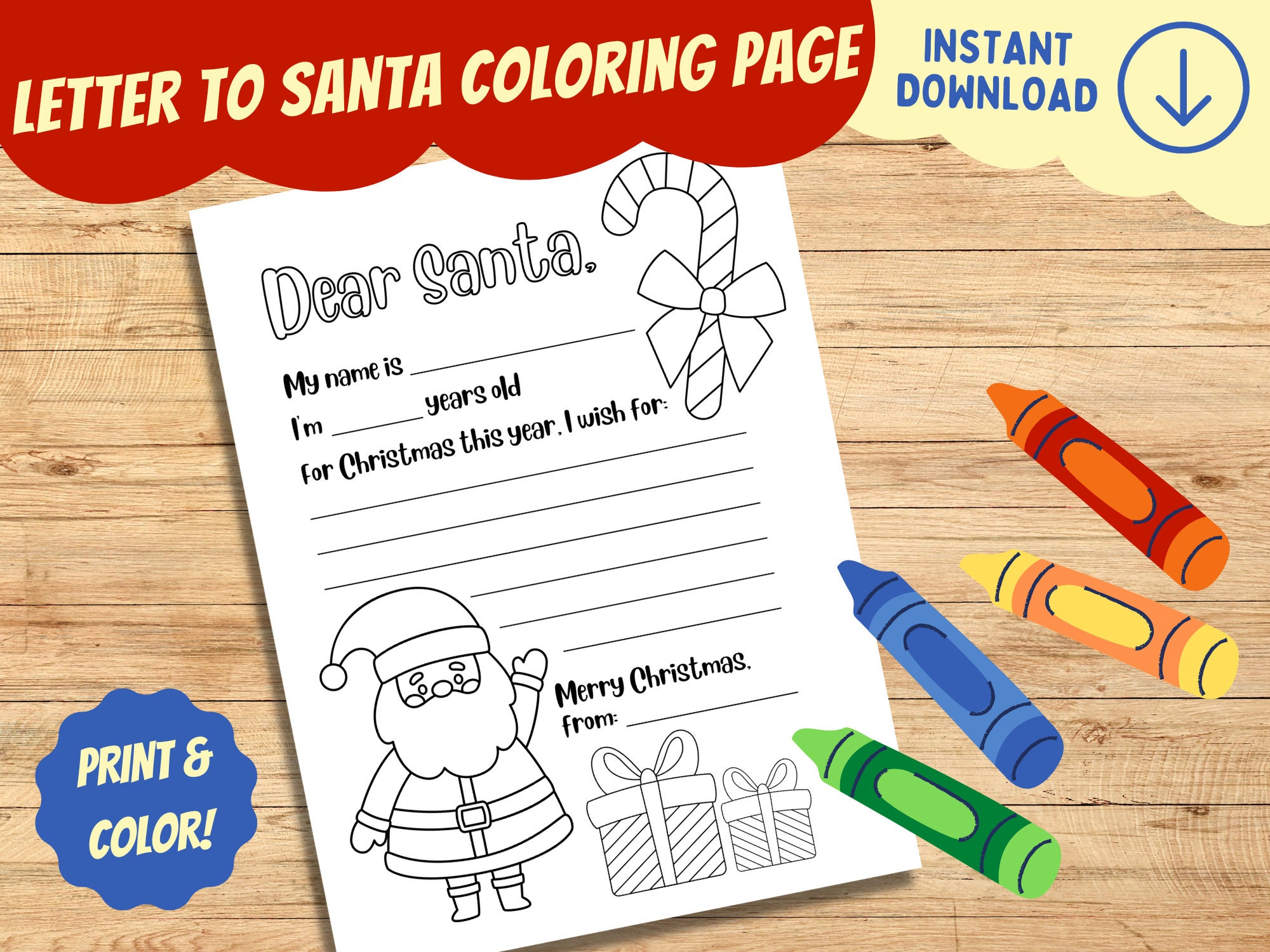 Printable Letter to Santa Coloring Page Digital Download - Etsy