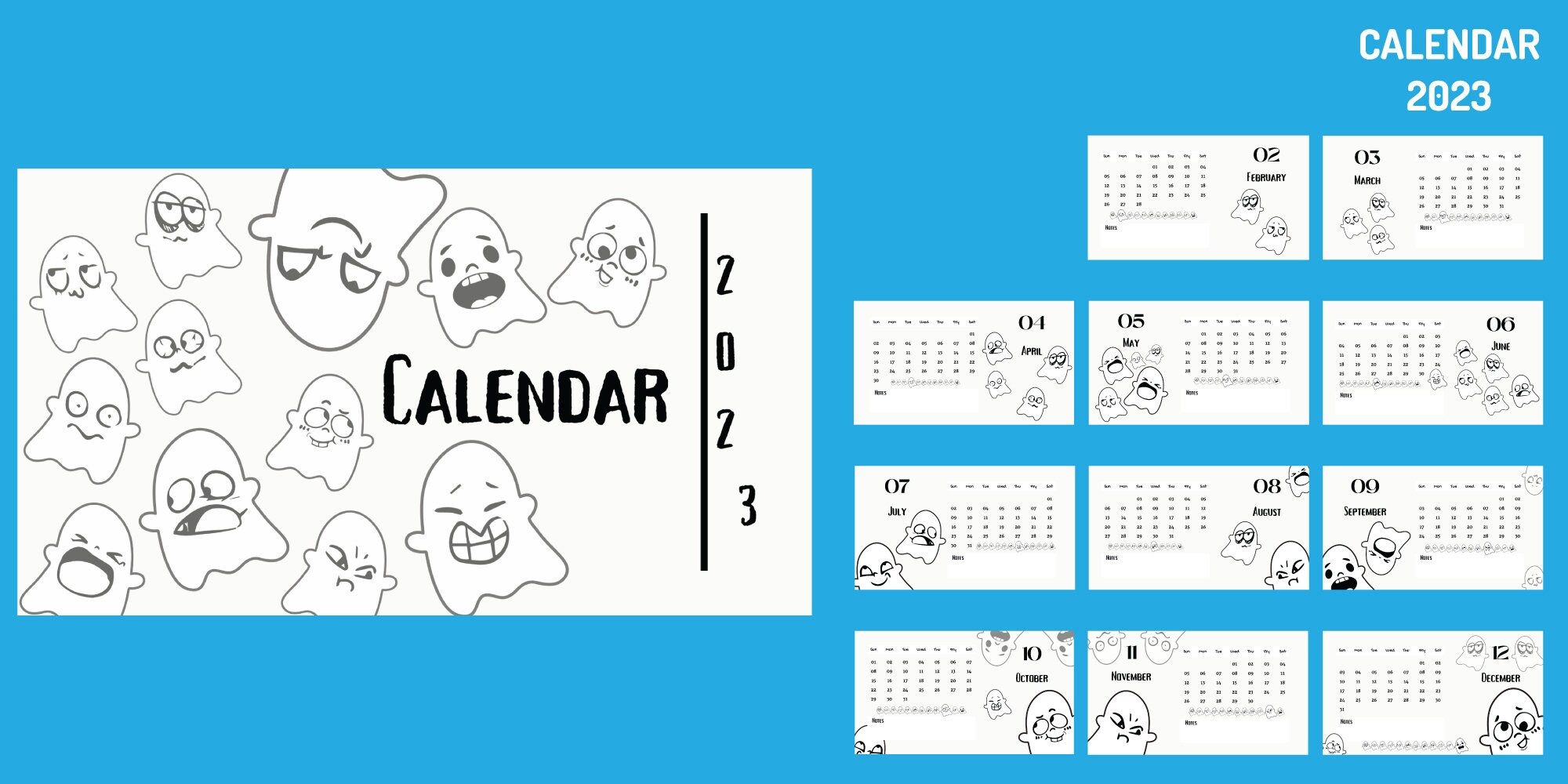 2023 Cute Ghost Calendar Digital Download Printable - Etsy