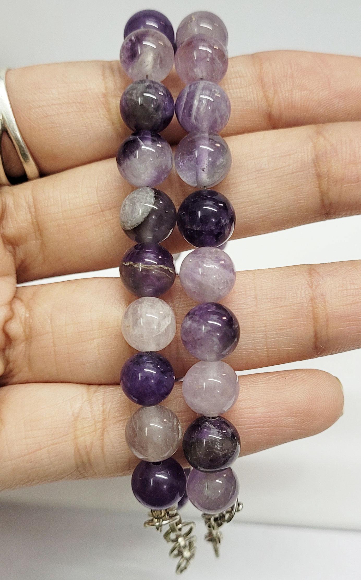 ハンドメイドのアメジストストーンブレスレット：203カラット、8インチ
