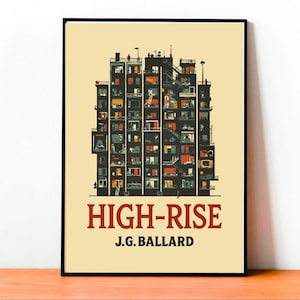 Poster High-Rise, J.G. Ballard, Arte distopica, Copertina vintage, Poster letterario, Stampe retrò, Regalo per lettori