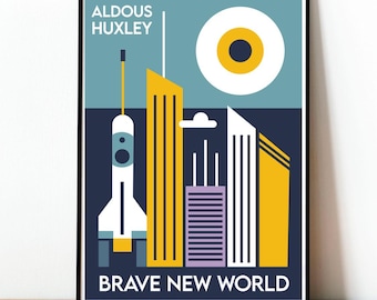 Brave New World Poster, Sci-Fi Poster, Geek Poster,  Vintage Poster, Wall Art, Modern Design, Book Poster, Digital Print, Cover Poster