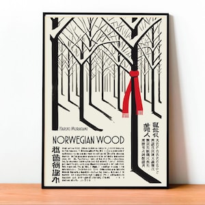 Poster Norwegian Wood, Haruki Murakami, Copertina Libro Letterario, Stampa Minimalista, Decorazione Vintage, Arredo Casa, Regalo Lettore