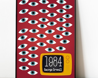1984 Poster, George Orwell Print, Dystopian Art, Big Brother, Sci Fi Book Wall Art, Vintage Book Cover, Classic Novel Decor, Vintage Book