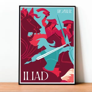 Copertina dell'Iliade, Omero, poster, mitologia greca classica, poema epico, letteratura, regali per la classe, arte murale, minimalista