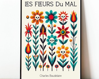 Flowers of Evil Poster, Charles Baudelaire Print, Dark Poetry Art, French Literature, Gothic Aesthetic, Vintage Book Cover, Symbolist Art