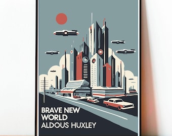 Brave New World, Aldous Huxley, Dystopian Poster, Sci-Fi Art, Vintage Print, Wall Art, Modern Design, Geek Novel, Book Cover, Book Poster