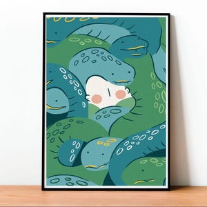 Medusa, Gorgone, mitologia greca, illustrazione carina, favola popolare, stampa artistica, arte da parete, poster, mito tradizionale