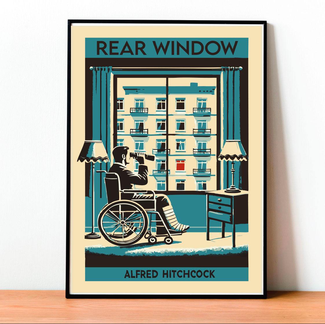 Rear Window Poster: Alfred Hitchcock, Vintage Film Noir Art, Vintage, Wall Art, Movie, Modern Design, Classic Movie, Geek Art, Minimalist