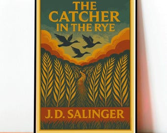 The Catcher in the Rye Poster, J.D. Salinger Print Vintage Print, Hand-Drawn Classic Literature