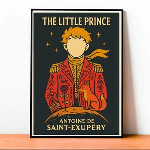 Poster Il Piccolo Principe, Arte Antoine de Saint-Exupéry, Copertina Vintage, Stampa Letteraria Minimalista, Illustrazione Fatta a Mano