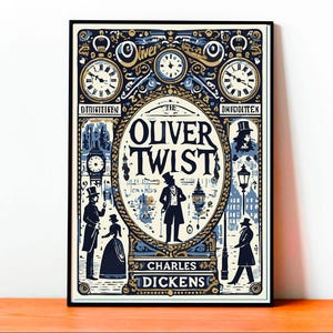 Copertina Vintage Oliver Twist, Poster Charles Dickens, Stampa Letteratura Classica, Arte Libro Antico, Decorazione Vittoriana Letteraria