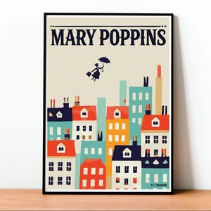 Mary Poppins, Stampa del poster di P L Travers, Poster, Copertina del libro, Film Disney, Libro per bambini, illustrazione per bambini