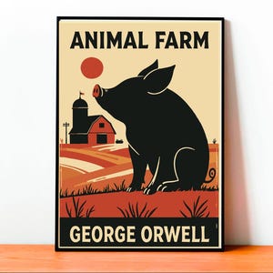Animal Farm Poster, George Orwell Print, Political Allegory Wall Art, Dystopian Decor, Classic Literature, Vintage Book Illustration, Sci fi
