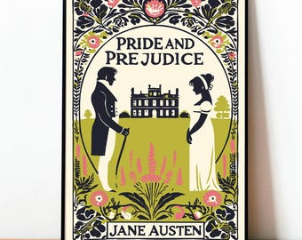 Pride and Prejudice Poster, Jane Austen Literary Wall Art, Vintage, Wall Art, Movie, Modern Design, Book cover print, Classic literature