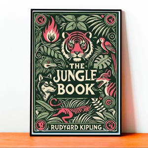 Copertina Vintage Il Libro della Giungla, Poster Rudyard Kipling, Stampa Letteratura Classica, Illustrazione Antico, Arte Fauna Selvatica
