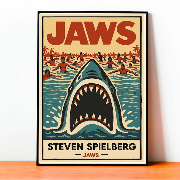 Jaws Movie Poster: Handmade Cult Film Art PrintVintage, Wall Art, Movie, Classic literature, Modern Design, Movie poster, Vintage print