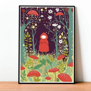 Cappuccetto Rosso, Poster di fiabe, Arte del folklore dei Fratelli Grimm, Fiaba, Poster magico, Stampa fantastica, Letteratura per bambini