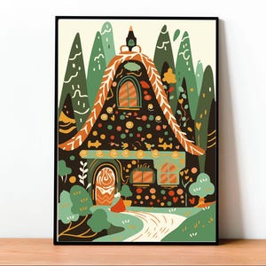 Hansel, Gretel, Poster di fiabe, Arte del folklore dei Grimm, Fiaba, Poster magico, Stampa fantasy, Arte da parete, Letteratura infantile
