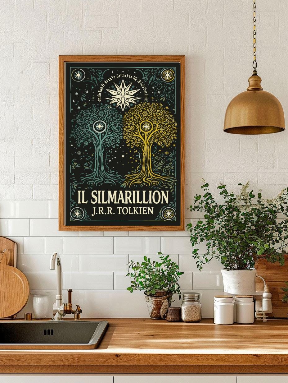 The Silmarillion Poster, J.R.R. Tolkien, Epic Fantasy Art, Middle
