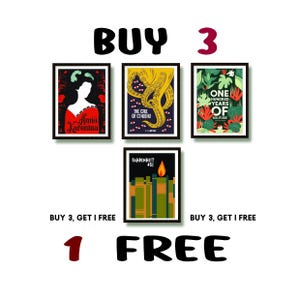 May include: Buy 3, get 1 free offer for book covers featuring illustrations of Anna Karenina, The Call of Cthulhu, One Hundred Years of Solitude, and Fahrenheit 451.