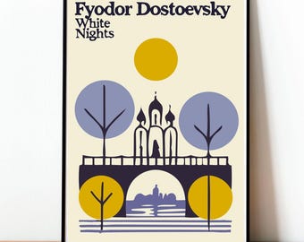 Weiße Nächte, Buchcover, Fjodor Dostojewski, Poster, Druck, Russische Literatur, Wohndekor, Wandkunst, minimalistisch