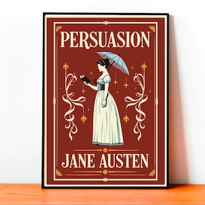Poster Persuasione, Jane Austen Illustrazione, Romanzo Classico Romantico, Arte Letteraria Vintage, Decorazione Poetica Fatta a Mano