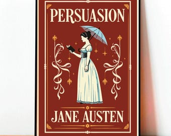 Persuasion Digital Poster, Jane Austen Book Art, Romantic Literature Print, Vintage Novel Poster, Digital Download Wall Art, Classic Book