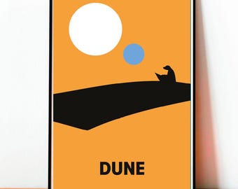 Plakat Dune, Sztuka Sci-Fi, Frank Herbert Ilustracja, Plakat Krajobraz Pustynny, Minimalistyczna Dekoracja Fantastyczna, Powieść Kultowa
