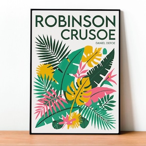 Robinson Crusoe, Copertina del libro, Daniel Defoe, Poster, Design moderno, Illustrazione per bambini, Design minimalista, Arte da parete