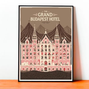 Grand Budapest Hotel Poster, Wes Anderson Art, Vintage Movie Print, Pink Hotel Decor, Cinematic Wall Art, Minimal Film Poster, Movie Cult