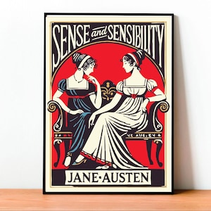 Póster Sensatez y Sentimientos, Arte Jane Austen, Portada Literaria, Arte de Pared Minimalista, Impresión Vintage, Decoración Hogar