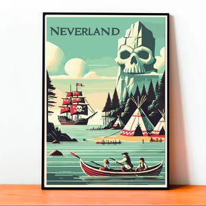 Poster Neverland, Arte di Peter Pan, Letteratura Classica, Copertura Vintage del Libro, Design Unico, Arte da Parete, Decorazione Casa