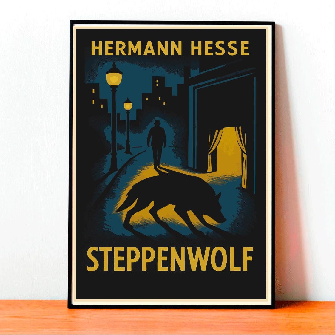 Vintage, Wall Art, Movie, Modern DesignSteppenwolf Poster: Hermann Hesse Novel, Surreal Literary Art