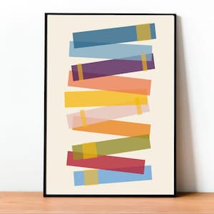 Design minimalista per amanti dei libri, pila di libri, stampa di arte digitale astratta e audace, linee semplici dei libri