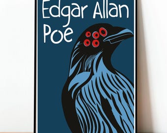 Edgar Allan Poe Poster, Gothic Horror Art, The Raven Print, Dark Literature, Vintage Book Cover, Gothic Wall Decor, Classic Poetry Art