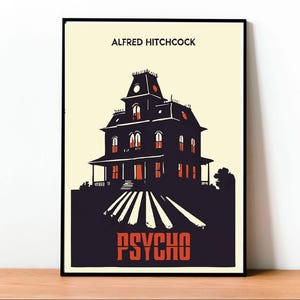 Poster Psycho, Alfred Hitchcock, Arte Cinema Classico, Decorazione Vintage, Thriller Psicologico, Stampa Retro, Home Cinema, Cultura Pop