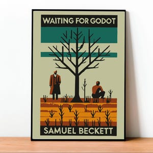 Warten auf Godot, Samuel Beckett, Poster, Wandkunst, Absurdes Theater, Moderne Literatur, Klassisches Werk, Buchposter