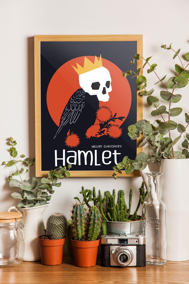 Hamlet Poster: William Shakespeare Art Print, Vintage Book Cover ...