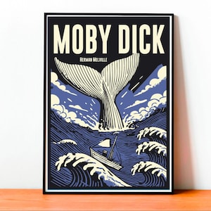 Poster Moby Dick, Arte Herman Melville, Stampa Letteraria Balena, Decorazione Nautica, Design Libro Minimalista, Arte Romanzo Classico