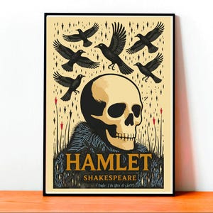 Poster Amleto, Arte Libro Shakespeare, Illustrazione Tragedia Classica, Stampa Letteraria Vintage, Decorazione Teatrale Fatta a Mano