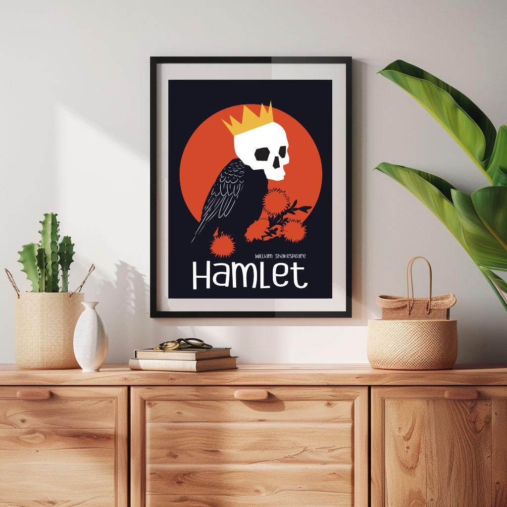 Hamlet Poster: William Shakespeare Art Print, Vintage Book Cover ...
