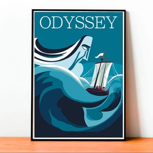 Poster Odissea, Omero, Arte Epica, Letteratura Classica, Mitologia Greca, Regalo Letterario, Arte da Parete, Stampa Minimalista
