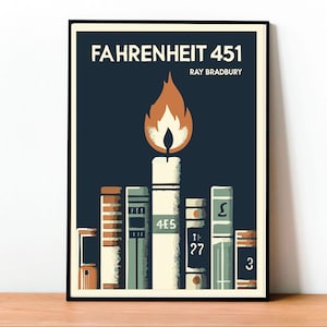 Fahrenheit 451 Poster, Arte Ray Bradbury, Copertina Vintage, Stampa Minimalista, Decorazione Fantascienza, Letteratura Distopica, Fine Art