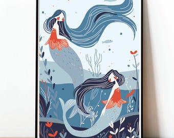 Mermaid Poster, Mermaid, Kids Room Decor,  Wall Art, Movie, Modern Design, Kids poster, Fantasy Poster, Little mermaid, mermaid art