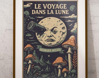 Le Voyage dans la Lune Poster, A Trip to the Moon, Póster Cine Mudo, Méliès Clásico, Cine Blanco y Negro, Arte Película Vintage, Decoración