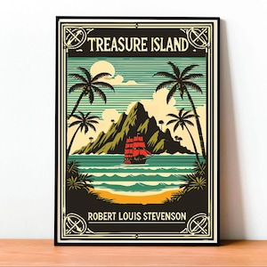 Poster L'Isola del Tesoro, Arte Stevenson, Copertina Vintage, Decorazione Nautica, Fine Art Letteraria, Regalo Avventura